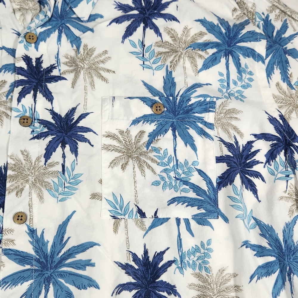 Campia Moda Hawaiian‎ Shirt Mens XL White Blue Rayon Palm Tree Tropical Aloha - Picture 5 of 10
